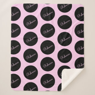Couverture Sherpa Conception de points Polka Noir et Rose rétro-mode