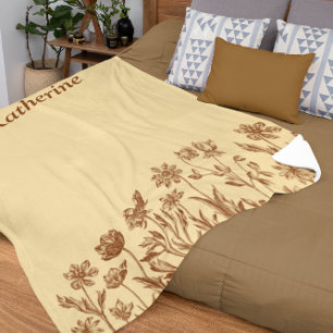 Couverture Sherpa Conception florale minimaliste élégante avec monog