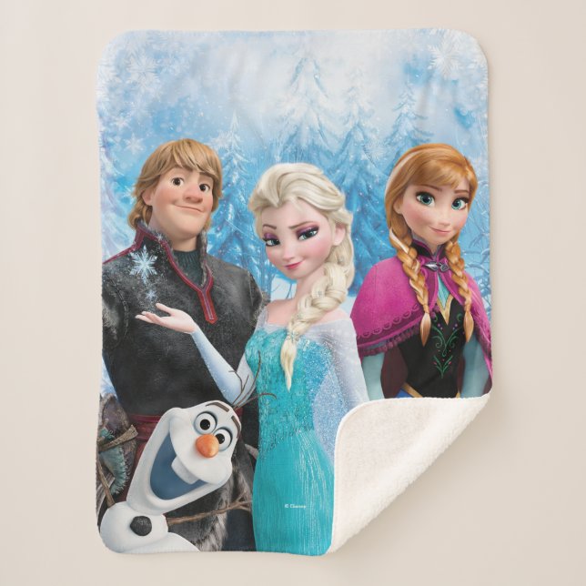 Couverture Sherpa congelé| Anna, Elsa, Kristoff et Olaf (Devant)