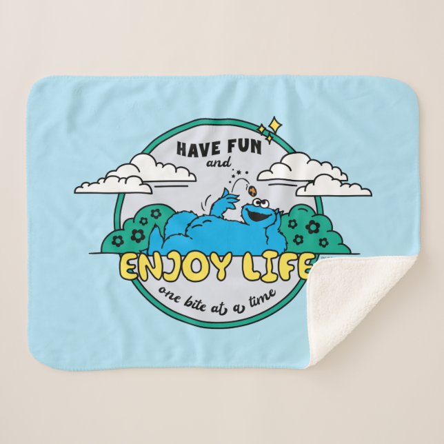 Couverture Sherpa Cookie Monster | Profitez de la vie un petit à un (Devant (Horizontal))