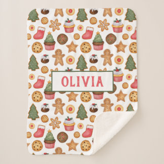 Couverture Sherpa Cookies de Noël doux Nom de bébé personnalisé Elle