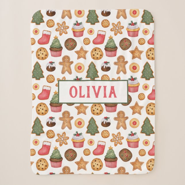 Couverture Sherpa Cookies de Noël doux Nom de bébé personnalisé Elle (Devant)