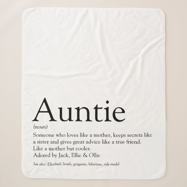 Couverture Sherpa Cool moderne noir et blanc Tante Tante Citation (Devant)