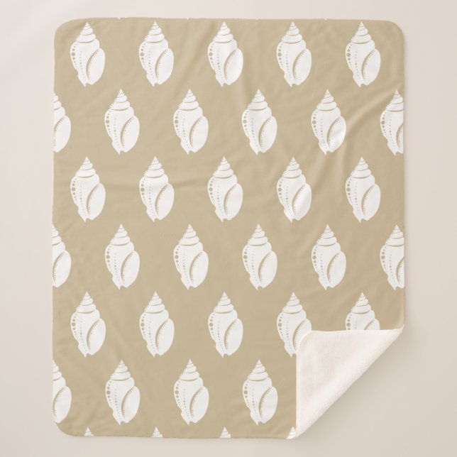 Couverture Sherpa Coquilles marines blanches côtières et taupe (Devant)