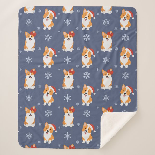 Couverture Sherpa Corgis à Santa Hats et Snowflakes Motif (Devant)