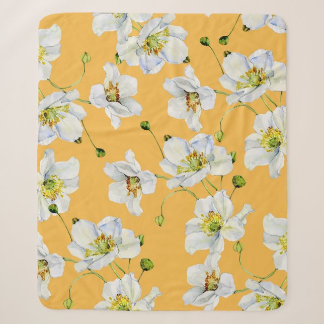 Couverture Sherpa Cosmos, aquarelle, transparent, motif floral. (Devant)