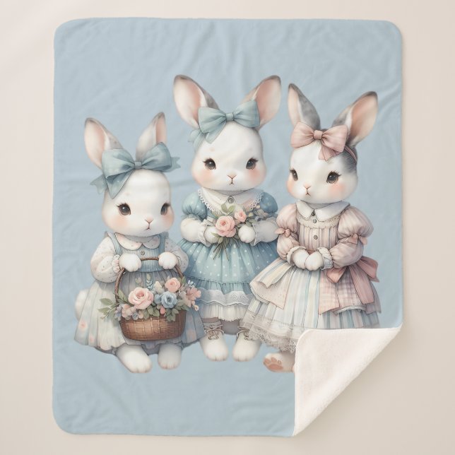 Couverture Sherpa Cottage Bunny Sisters Watercolor Illustration (Devant)