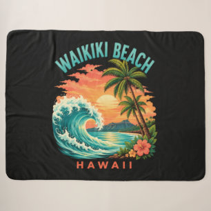 Couverture Sherpa Coucher de soleil tropical à Waikiki Beach Hawaï