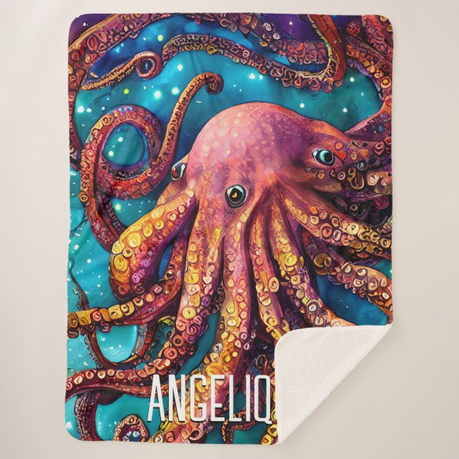 Couverture Sherpa Couleur d'eau Alien Octopus avec nom personnalisé (Devant)