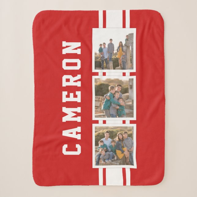 Couverture Sherpa Couleur modifiable Varsity White Stripes Photo (Devant)
