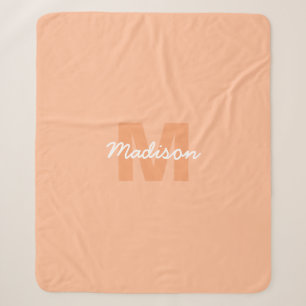 Couverture Sherpa Couleur pêche pastel cool avec nom de monogramme p