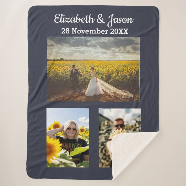 Couverture Sherpa Couples personnalisées nom et date de collage phot (Devant)