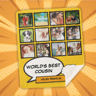 Couverture Sherpa Cousin Photo Collage Cool moderne amusant Comique