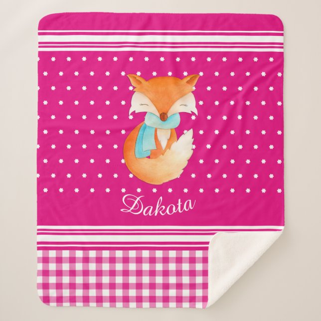 Couverture Sherpa Coussin Fox avec foulard d'art nom rose blanc (Devant)