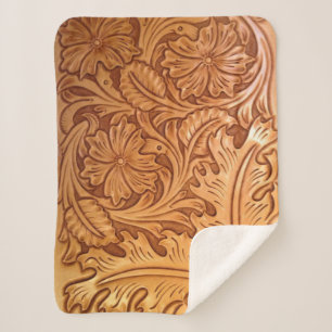 Couverture Sherpa Cow-boy brun rustique en cuir occidental