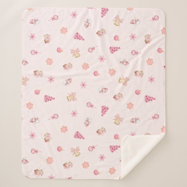 Couverture Sherpa Cozy Pink Christmas Pattern (Devant)
