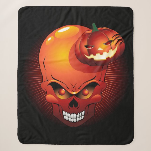Couverture Sherpa Crâne d'Halloween et Citrouille (Devant)