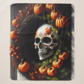 Couverture Sherpa Crâne éffrayant et couronne Citrouille