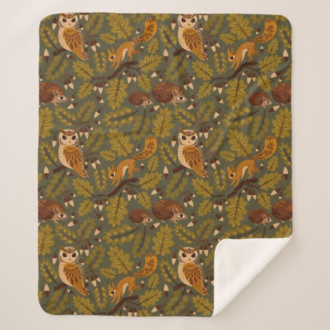 Couverture Sherpa Créatures des bois et Motif Feuille (Devant)