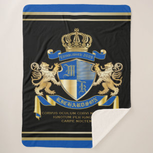 Couverture Sherpa Créez votre propre armoirie Blue Gold Lion Emblem