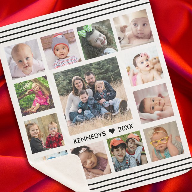 Couverture Sherpa Créez votre propre collection photo de 13 photos (Create Your Own 13 Photo Collage Family Keepsake Sherpa Blanket)