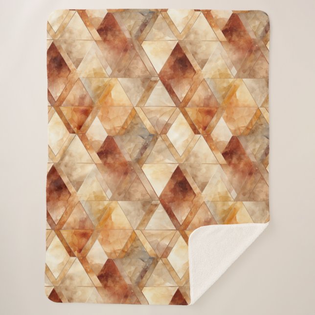 Couverture Sherpa Crème Bourgogne Rouge Triangles Or Noël (Devant)