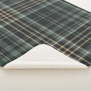 Couverture Sherpa Crème carreaux vert foncé