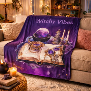 Couverture Sherpa Cristal Violet Mystique et Dessin Inspiré du Tarot