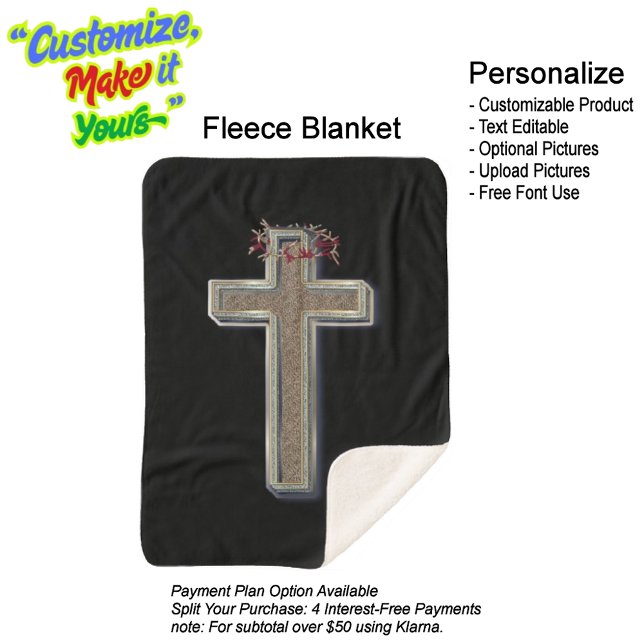 Couverture Sherpa Croix Sherpa Blanket avec Arrière - plan noir (Cross Sherpa Fleece Blanket Featuring a Black Background.)