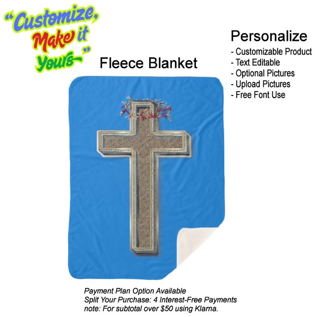 Couverture Sherpa Cross Sherpa Blanket with Blue Background (Cross Sherpa Fleece Blanket Featuring a Blue Background.)