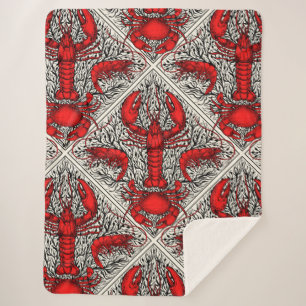 Couverture Sherpa Crustacés en rouge, noir et ivoire