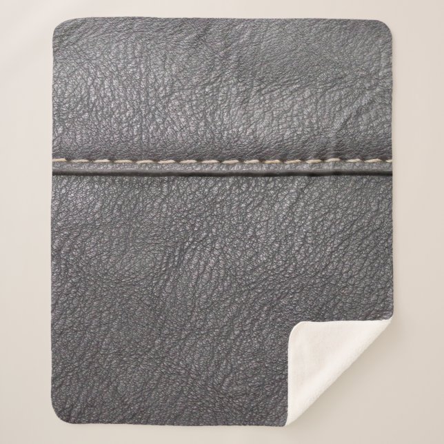 Couverture Sherpa Cuir noir cousu avec couture blanche (Devant)