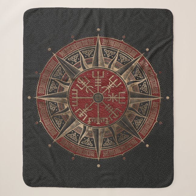 Couverture Sherpa Cuir noir et rouge boussole de Vegvisir - de (Devant)