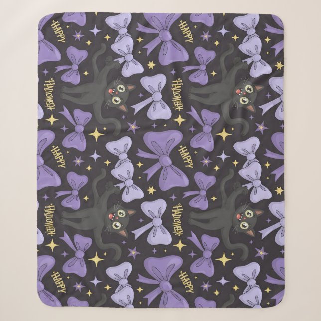 Couverture Sherpa Cuisine Éffrayante Chat Noir & Bow Halloween sans  (Devant)