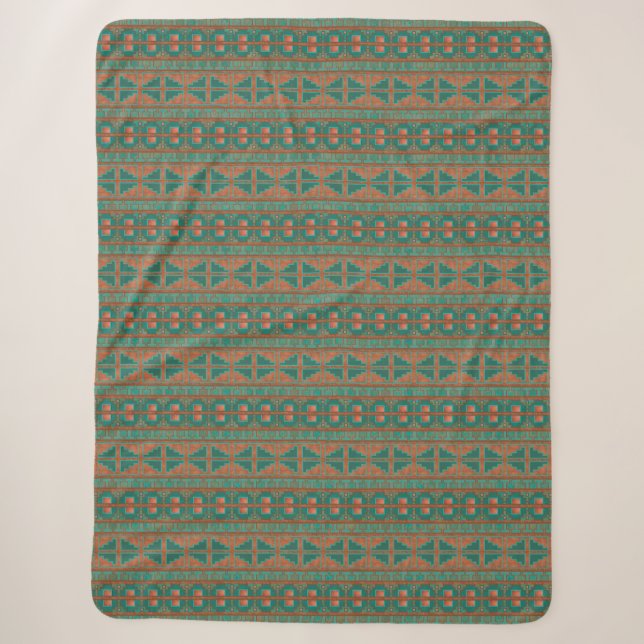 Couverture Sherpa Cuivre du sud-ouest Turquoise Motif géométrique Gr (Devant)