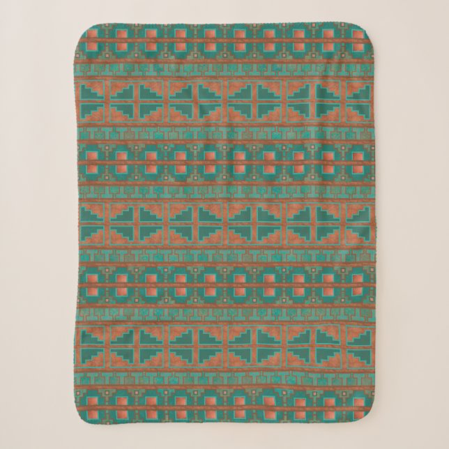 Couverture Sherpa Cuivre du sud-ouest Turquoise Motif géométrique Pe (Devant)