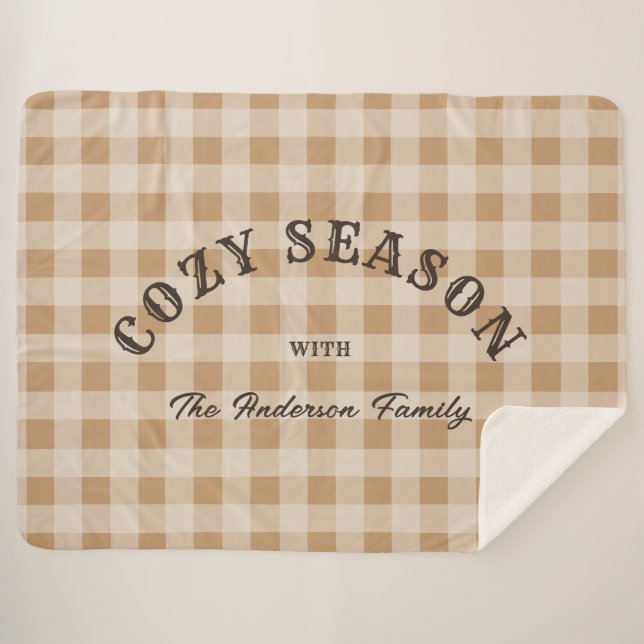 Couverture Sherpa Custom Brown Script Western Rustic Gingham Pattern (Devant (Horizontal))