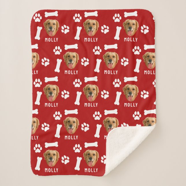 Couverture Sherpa Customized Dog Pet Photo & Name Red (Devant)