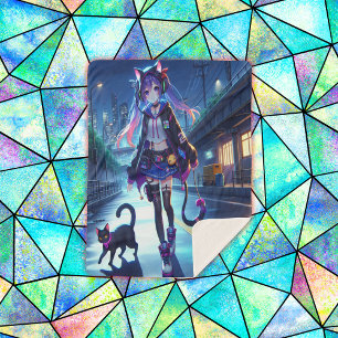Couverture Sherpa Cute Anime Gamer Girl & Cat   Grand