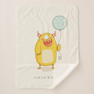 Couverture Sherpa Cute Aqua Yellow Little Happy Monster Custom
