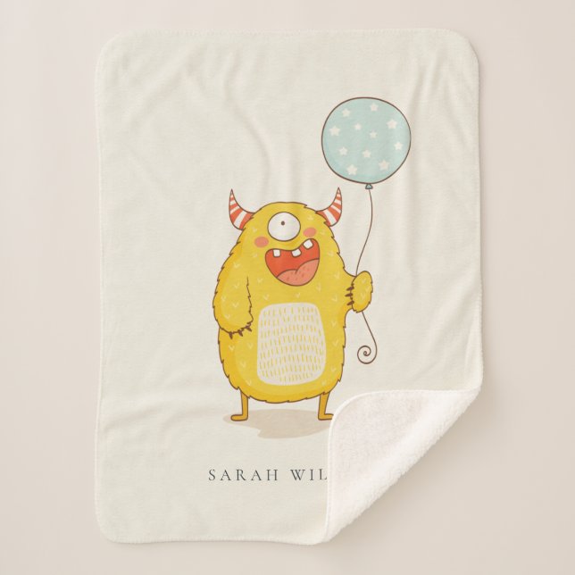 Couverture Sherpa Cute Aqua Yellow Little Happy Monster Custom (Devant)