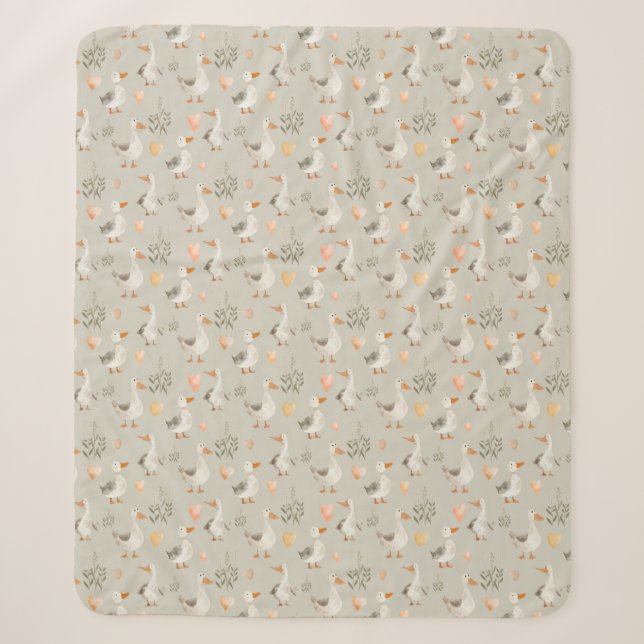 Couverture Sherpa Cute Aquarelle Oie Sherpa Blanche (Devant)