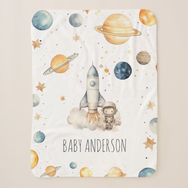 Couverture Sherpa Cute Astronaut Space Monogram Garçons (Devant)