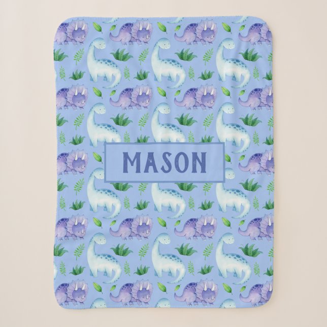 Couverture Sherpa Cute Baby Boy Aquarelle Dinosaur Personnalisé (Devant)