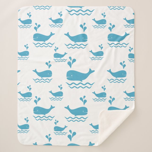 Couverture Sherpa Cute Blue Whale Seamless Ocean Pattern (1) (Devant)