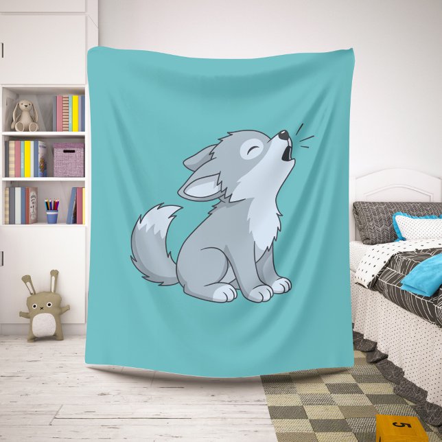 Couverture Sherpa Cute Cartoon Howling Wolf Pup Green (Créateur téléchargé)