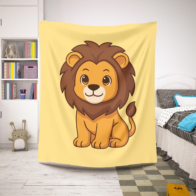 Couverture Sherpa Cute Cartoon Lion on Yellow (Créateur téléchargé)