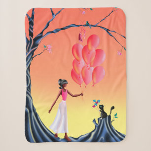 Couverture Sherpa Cute Chat et ballerine au coucher du soleil Tree S