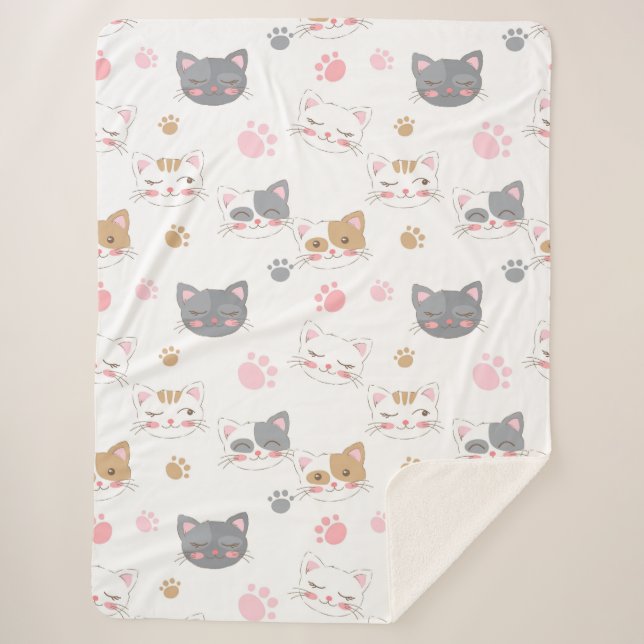 Couverture Sherpa Cute chat face chats souriants motif (Devant)