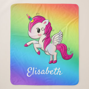 Couverture Sherpa Cute Colorful Magique Unicorn Rainbow Kids Nom